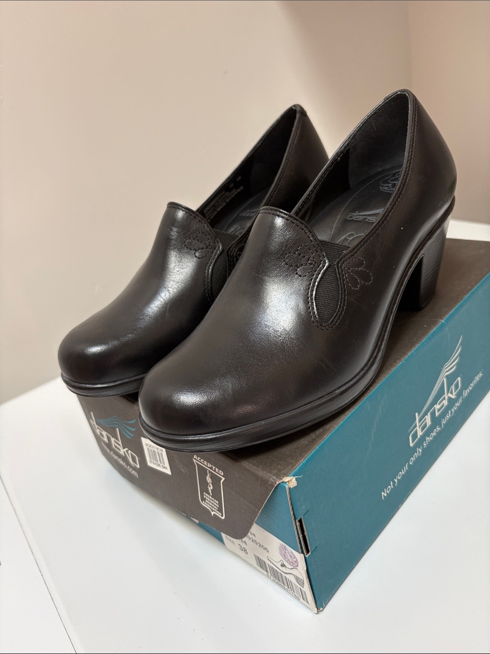 Dansko Beth Black Napa Leather Slip-On Block Heel Pumps
